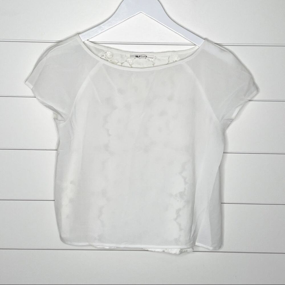 BB Dakota Floral Lace Back Cap Sleeve Cropped Blouse White Size XS